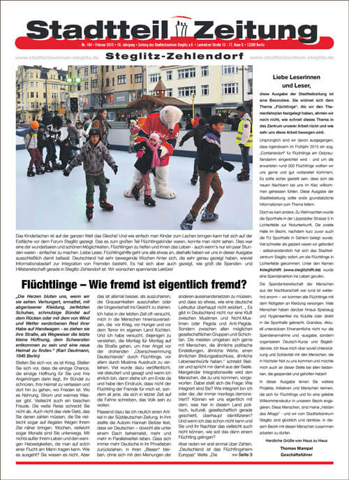 Die Stadtteilzeitung im Februar – Thema Flüchtlinge!
